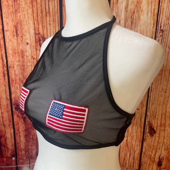 American Flag mesh halter top size medium sheer 4th of July red white blue - Picture 2 of 4